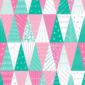Minimalist Triangle Christmas Trees - Pink Teal