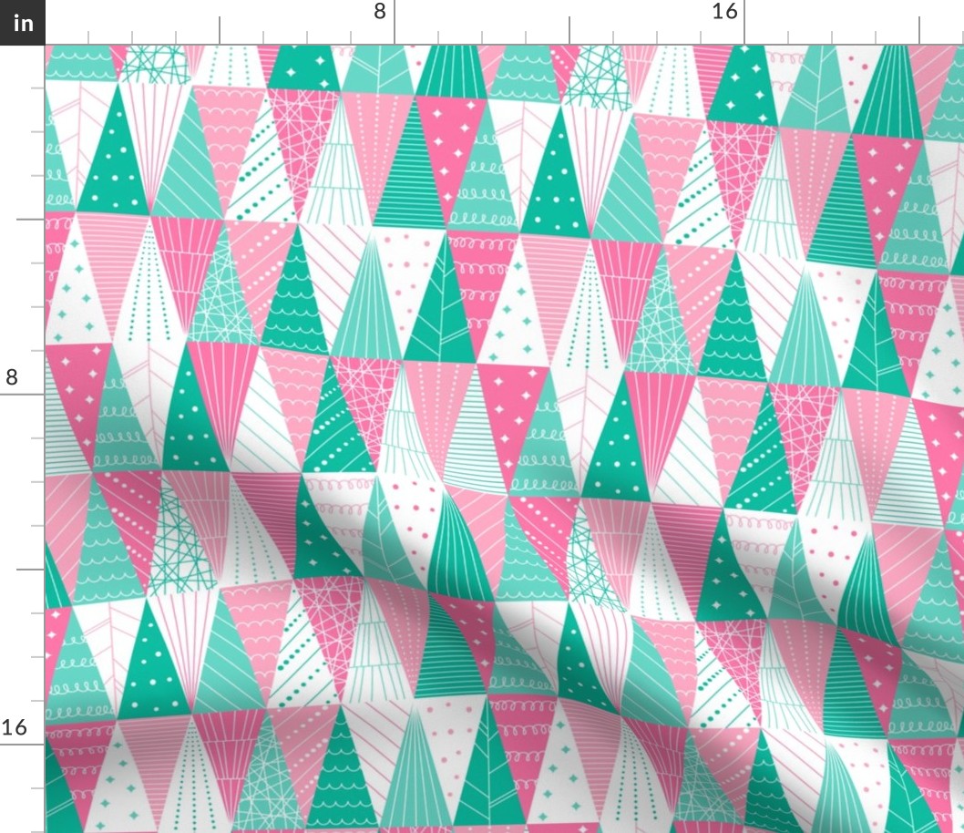 Minimalist Triangle Christmas Trees - Pink Teal