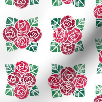 Craftsmen Round Roses Tiles White Red