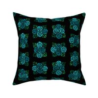 Craftsmen Round Roses Tiles Black Aqua