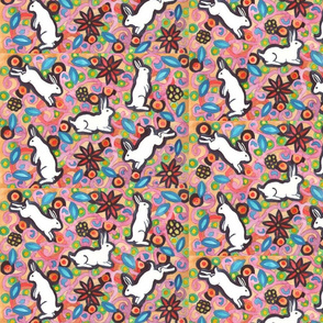 Colorful Rabbits and Blooms