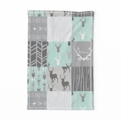 Whole Cloth Quilt - Whistler Village Mint and Grey Deer Patchwork Squares - Woodland Quilt