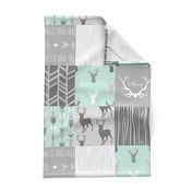 Whole Cloth Quilt - Whistler Village Mint and Grey Deer Patchwork Squares - Woodland Quilt