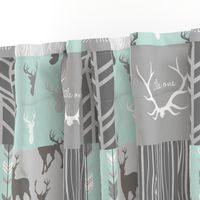 Whole Cloth Quilt - Whistler Village Mint and Grey Deer Patchwork Squares - Woodland Quilt