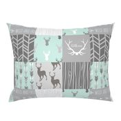 Whole Cloth Quilt - Whistler Village Mint and Grey Deer Patchwork Squares - Woodland Quilt