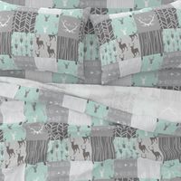 Whole Cloth Quilt - Whistler Village Mint and Grey Deer Patchwork Squares - Woodland Quilt