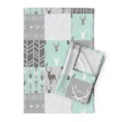 Whole Cloth Quilt - Whistler Village Mint and Grey Deer Patchwork Squares - Woodland Quilt