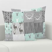 Whole Cloth Quilt - Whistler Village Mint and Grey Deer Patchwork Squares - Woodland Quilt
