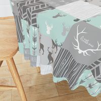 Whole Cloth Quilt - Whistler Village Mint and Grey Deer Patchwork Squares - Woodland Quilt