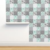 Whole Cloth Quilt - Whistler Village Mint and Grey Deer Patchwork Squares - Woodland Quilt