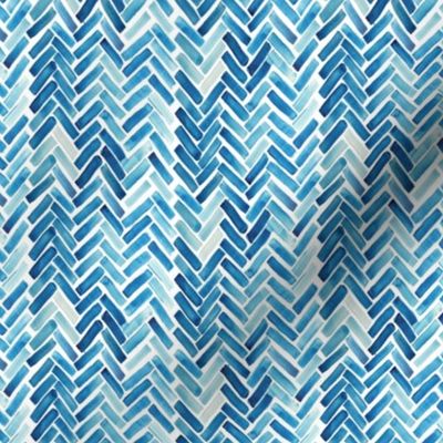 Blue herringbone watercolor small scale