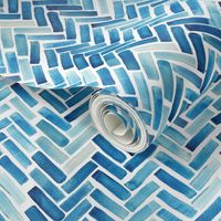 Blue herringbone watercolor small scale