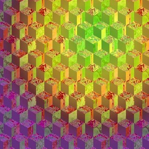 OPTICAL ILLUSION CUBIC CUBES PURPLE YELLOW GEOMETRIC