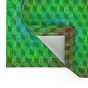 OPTICAL ILLUSION CUBIC CUBES green turquoise brown