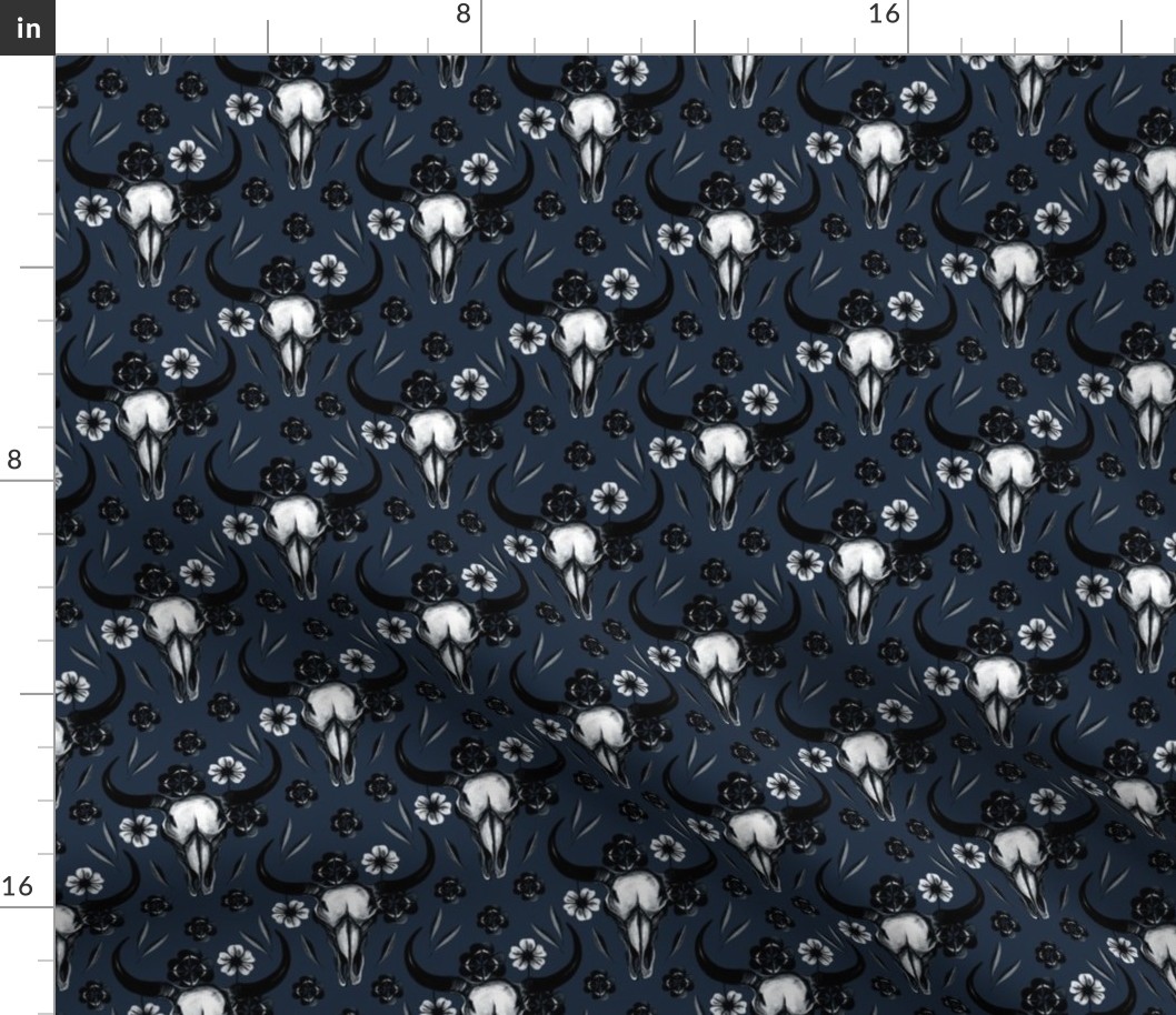 bull skulls blue tonal