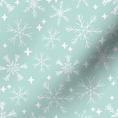 winter snowflakes // mint cute winter hand-drawn snowflake fabric andrea lauren design