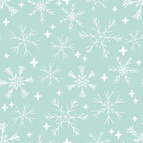 winter snowflakes // mint cute winter hand-drawn snowflake fabric andrea lauren design