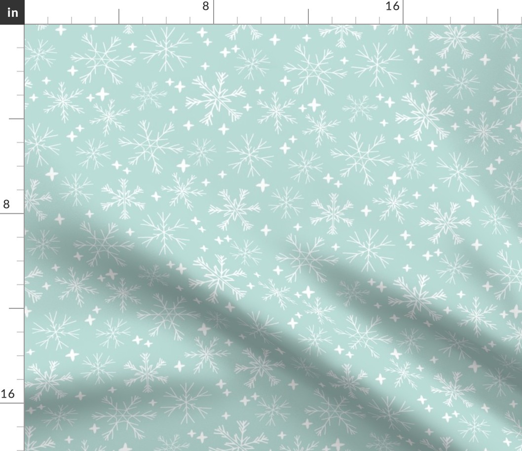 winter snowflakes // mint cute winter hand-drawn snowflake fabric andrea lauren design