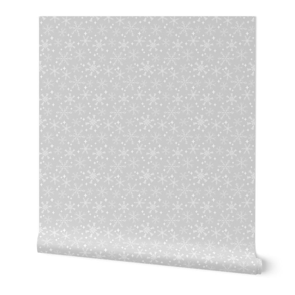 winter snowflakes // light grey snowflake fabric cute winter snow design best grey and white snowflakes fabric by andrea lauren