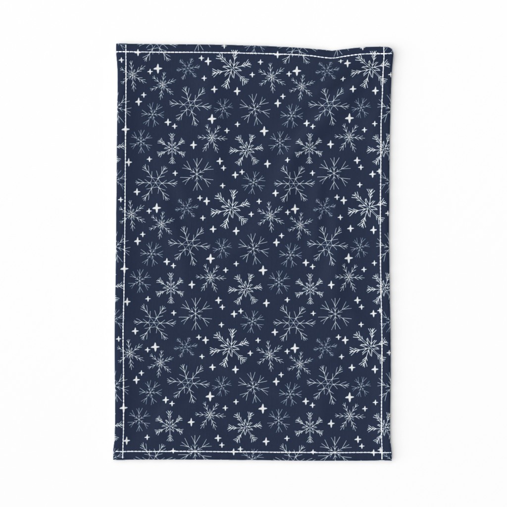 winter snowflakes // navy blue dark blue snowflake pattern snowflake fabric cute snowflakes best xmas holiday christmas design andrea lauren fabric