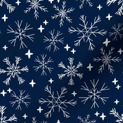 winter snowflakes // navy blue dark blue snowflake pattern snowflake fabric cute snowflakes best xmas holiday christmas design andrea lauren fabric