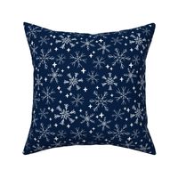 winter snowflakes // navy blue dark blue snowflake pattern snowflake fabric cute snowflakes best xmas holiday christmas design andrea lauren fabric