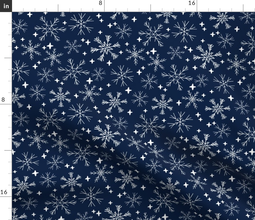 winter snowflakes // navy blue dark blue snowflake pattern snowflake fabric cute snowflakes best xmas holiday christmas design andrea lauren fabric