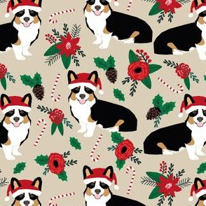 corgis dog fabric poinsettia dogs fabric cute christmas florals best christmas flowers corgi in santa hats cute dogs