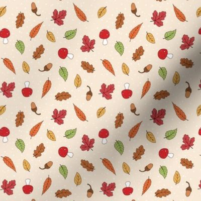 Autumn Woodland Leaves - Ditsy Cream coloured