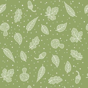 Woodland Leaves - Green and White