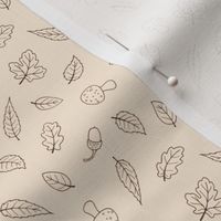 Ditsy Woodland Leaves - simple line drawing on cream