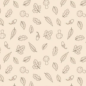 Ditsy Woodland Leaves - simple line drawing on cream