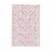 Indian Woodblock in Rose Pink on White (large scale) | Rustic floral, hand block printed pattern in pink and white, botanical print, pink block print design.