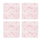 Indian Woodblock in Rose Pink on White (large scale) | Rustic floral, hand block printed pattern in pink and white, botanical print, pink block print design.