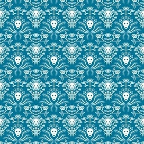 Skulls and Roses Damask in Blue