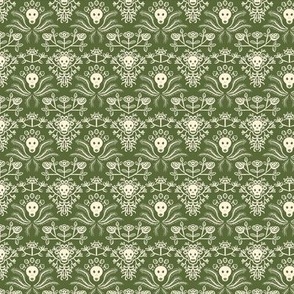 Skulls and Roses Damask in Green