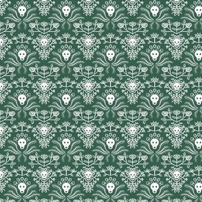 Skulls and Roses Damask in Green 2