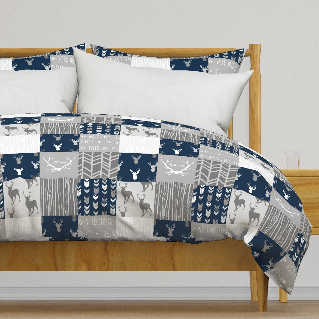 Wholecloth Quilt- navy and Grey Deer