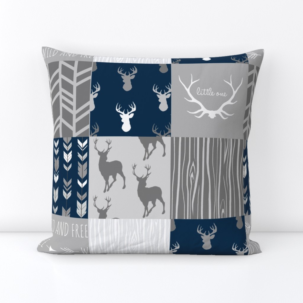 Wholecloth Quilt- navy and Grey Deer