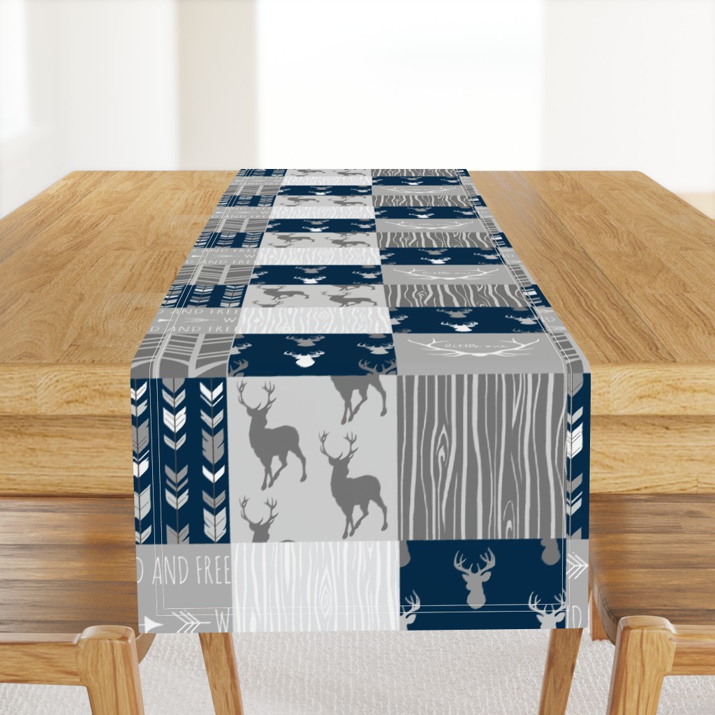 Wholecloth Quilt- navy and Grey Deer