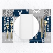 Wholecloth Quilt- navy and Grey Deer