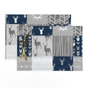 Wholecloth Quilt- navy and Grey Deer