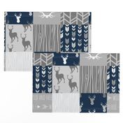 Wholecloth Quilt- navy and Grey Deer