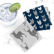 Wholecloth Quilt- navy and Grey Deer