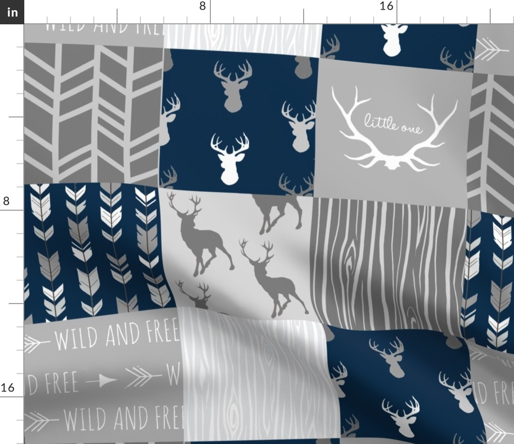 Wholecloth Quilt- navy and Grey Deer