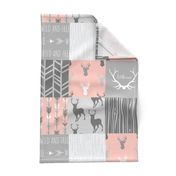 Wholecloth Quilt- Coral  and Grey Deer a Patchwork  Squares