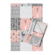 Wholecloth Quilt- Coral  and Grey Deer a Patchwork  Squares