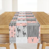 Wholecloth Quilt- Coral  and Grey Deer a Patchwork  Squares