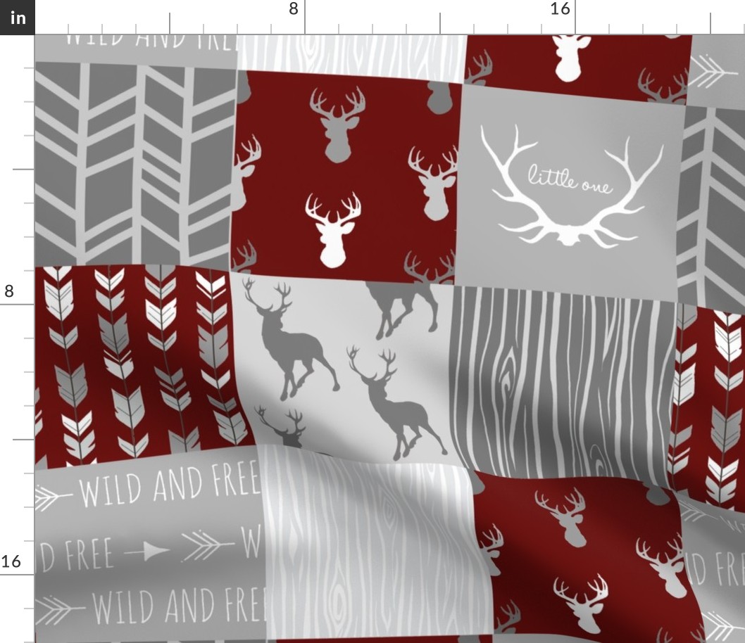 Wholecloth Quilt- Maroon and Grey Deer-ch-ch-ch