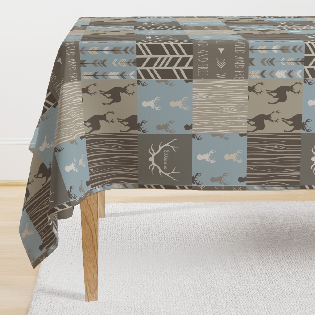 Wholecloth Quilt- Taupe and Blue -Deer Antlers a patchwork Quilt - Woodland neutrals - Hunting